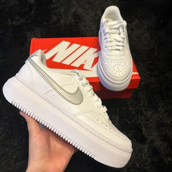 Nike Shoes - Nike white silver platform walking fashion shoes sneakers women’s new